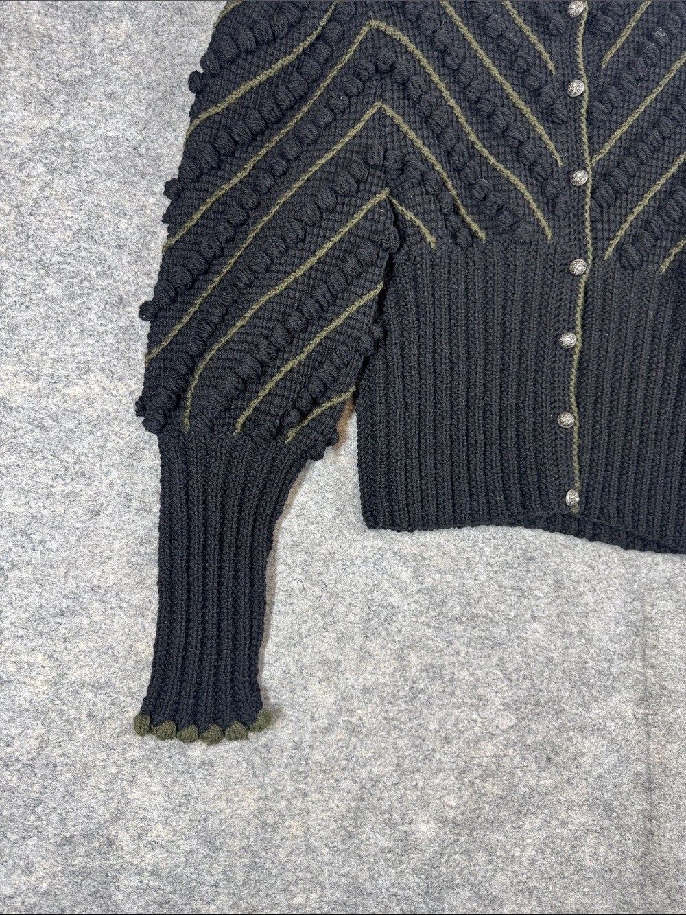Vintage 80s Black Cropped Puff Sleeve Knit Cardigan Boho Handmade No Size - Picture 5 of 13